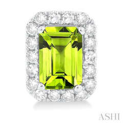 6x4 MM Octagonal Shape Peridot and 1/4 Ctw Round Cut Diamond Halo Semi-Precious Stud Earrings in 10K White Gold 6x4 MM Octagonal Shape Peridot and 1/4 Ctw Round Cut Diamond Halo Semi-Precious Stud Earrings in 10K White Gold