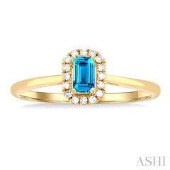 5x3 MM Octagonal Shape Blue Topaz and 1/20 Ctw Single Cut Diamond Halo Semi-Precious Ring in 14K Yellow Gold 5x3 MM Octagonal Shape Blue Topaz and 1/20 Ctw Single Cut Diamond Halo Semi-Precious Ring in 14K Yellow Gold
