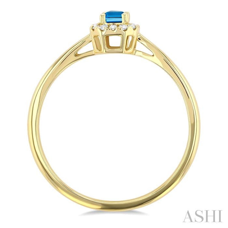 5x3 MM Octagonal Shape Blue Topaz and 1/20 Ctw Single Cut Diamond Halo Semi-Precious Ring in 14K Yellow Gold 5x3 MM Octagonal Shape Blue Topaz and 1/20 Ctw Single Cut Diamond Halo Semi-Precious Ring in 14K Yellow Gold