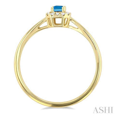 5x3 MM Octagonal Shape Blue Topaz and 1/20 Ctw Single Cut Diamond Halo Semi-Precious Ring in 14K Yellow Gold 5x3 MM Octagonal Shape Blue Topaz and 1/20 Ctw Single Cut Diamond Halo Semi-Precious Ring in 14K Yellow Gold