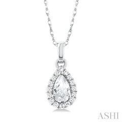 5x3 MM Pear Shape White Topaz and 1/20 Ctw Single Cut Diamond Halo Semi-Precious Pendant with Chain in 10K White Gold 5x3 MM Pear Shape White Topaz and 1/20 Ctw Single Cut Diamond Halo Semi-Precious Pendant with Chain in 10K White Gold