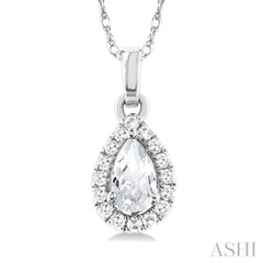 5x3 MM Pear Shape White Topaz and 1/20 Ctw Single Cut Diamond Halo Semi-Precious Pendant with Chain in 10K White Gold 5x3 MM Pear Shape White Topaz and 1/20 Ctw Single Cut Diamond Halo Semi-Precious Pendant with Chain in 10K White Gold