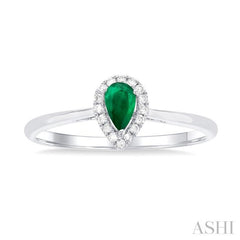 5x3 MM Pear Shape Emerald and 1/20 Ctw Single Cut Diamond Halo Precious Ring in 10K White Gold 5x3 MM Pear Shape Emerald and 1/20 Ctw Single Cut Diamond Halo Precious Ring in 10K White Gold