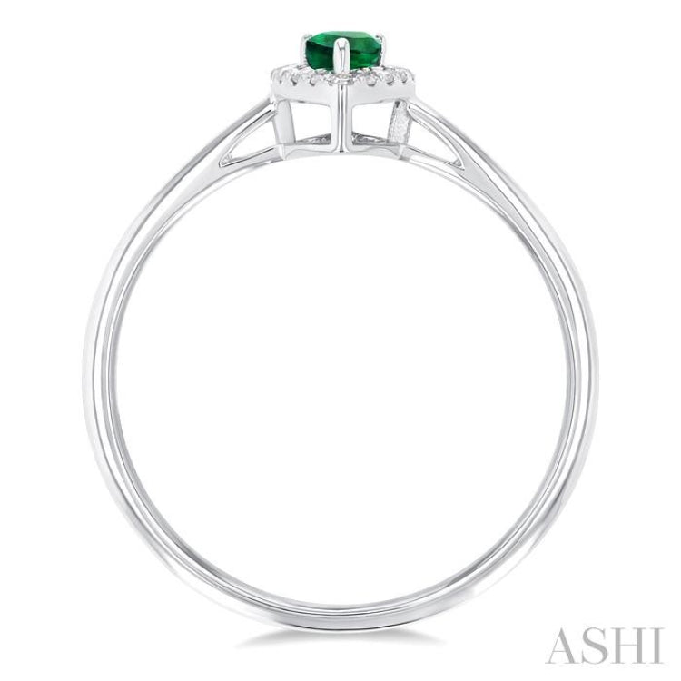 5x3 MM Pear Shape Emerald and 1/20 Ctw Single Cut Diamond Halo Precious Ring in 10K White Gold 5x3 MM Pear Shape Emerald and 1/20 Ctw Single Cut Diamond Halo Precious Ring in 10K White Gold