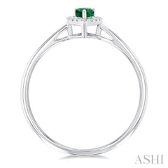 5x3 MM Pear Shape Emerald and 1/20 Ctw Single Cut Diamond Halo Precious Ring in 10K White Gold 5x3 MM Pear Shape Emerald and 1/20 Ctw Single Cut Diamond Halo Precious Ring in 10K White Gold
