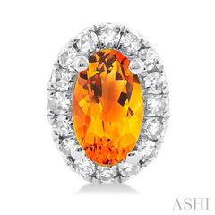 5x3 MM Oval Shape Citrine and 1/8 Ctw Single Cut Diamond Halo Semi-Precious Stud Earrings in 14K White Gold 5x3 MM Oval Shape Citrine and 1/8 Ctw Single Cut Diamond Halo Semi-Precious Stud Earrings in 14K White Gold
