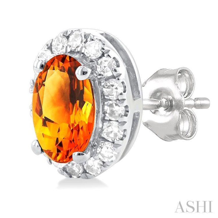5x3 MM Oval Shape Citrine and 1/8 Ctw Single Cut Diamond Halo Semi-Precious Stud Earrings in 14K White Gold 5x3 MM Oval Shape Citrine and 1/8 Ctw Single Cut Diamond Halo Semi-Precious Stud Earrings in 14K White Gold