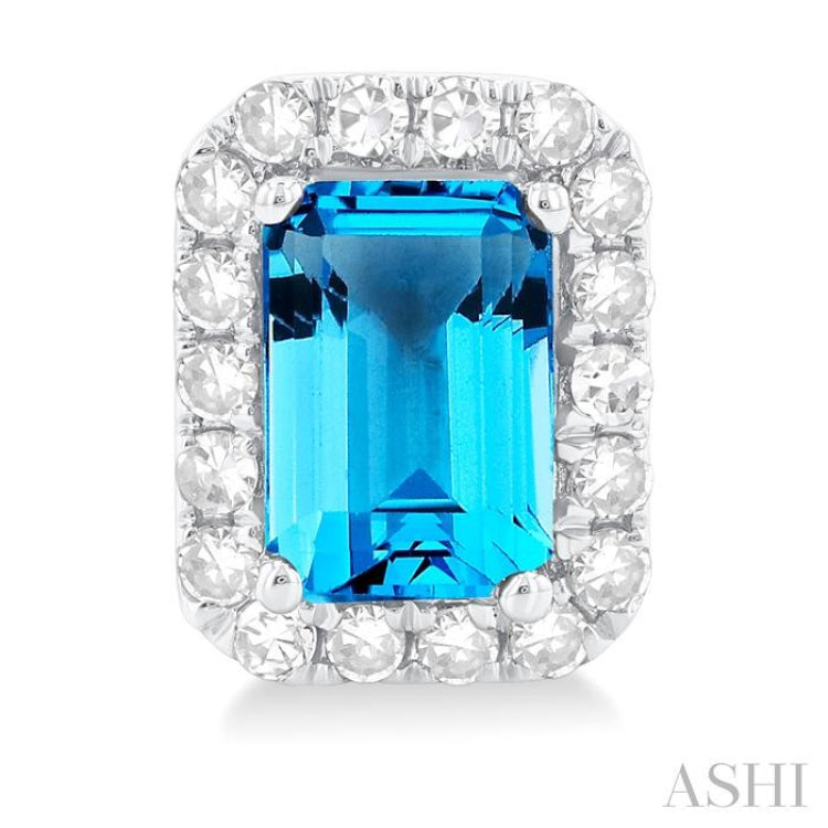 6x4 MM Octagonal Shape Blue Topaz and 1/4 Ctw Round Cut Diamond Halo Semi-Precious Stud Earrings in 10K White Gold 6x4 MM Octagonal Shape Blue Topaz and 1/4 Ctw Round Cut Diamond Halo Semi-Precious Stud Earrings in 10K White Gold