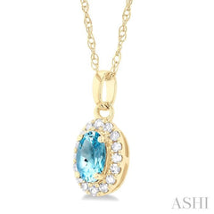 5x3 MM Oval Shape Aquamarine and 1/20 Ctw Single Cut Diamond Halo Semi-Precious Pendant with Chain in 10K Yellow Gold 5x3 MM Oval Shape Aquamarine and 1/20 Ctw Single Cut Diamond Halo Semi-Precious Pendant with Chain in 10K Yellow Gold