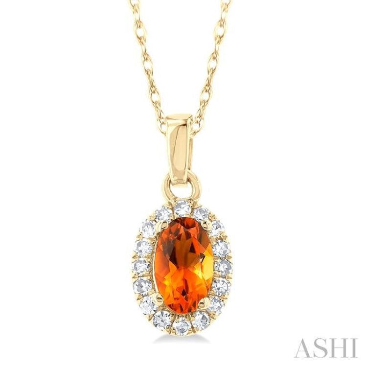 5x3 MM Oval Shape Citrine and 1/20 Ctw Single Cut Diamond Halo Semi-Precious Pendant with Chain in 10K Yellow Gold 5x3 MM Oval Shape Citrine and 1/20 Ctw Single Cut Diamond Halo Semi-Precious Pendant with Chain in 10K Yellow Gold