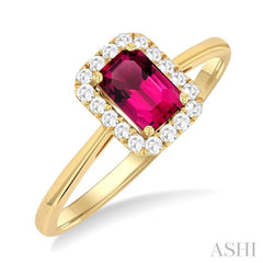 6x4 MM Octagonal Shape Pink Tourmaline and 1/6 Ctw Round Cut Diamond Halo Semi-Precious Ring in 14K Yellow Gold 6x4 MM Octagonal Shape Pink Tourmaline and 1/6 Ctw Round Cut Diamond Halo Semi-Precious Ring in 14K Yellow Gold