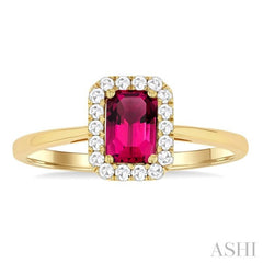 6x4 MM Octagonal Shape Pink Tourmaline and 1/6 Ctw Round Cut Diamond Halo Semi-Precious Ring in 14K Yellow Gold 6x4 MM Octagonal Shape Pink Tourmaline and 1/6 Ctw Round Cut Diamond Halo Semi-Precious Ring in 14K Yellow Gold