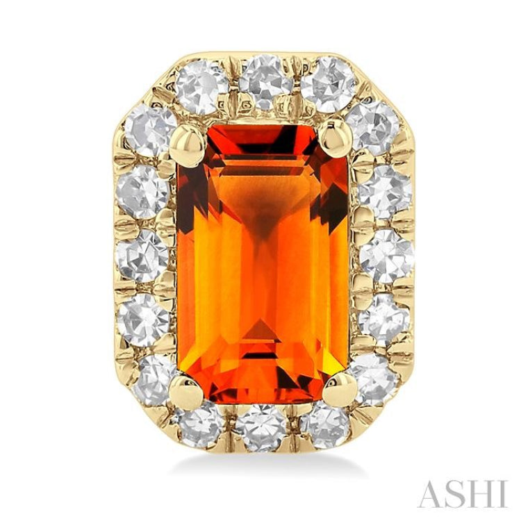 5x3 MM Octagonal Shape Citrine and 1/8 Ctw Single Cut Diamond Halo Semi-Precious Stud Earrings in 14K Yellow Gold 5x3 MM Octagonal Shape Citrine and 1/8 Ctw Single Cut Diamond Halo Semi-Precious Stud Earrings in 14K Yellow Gold