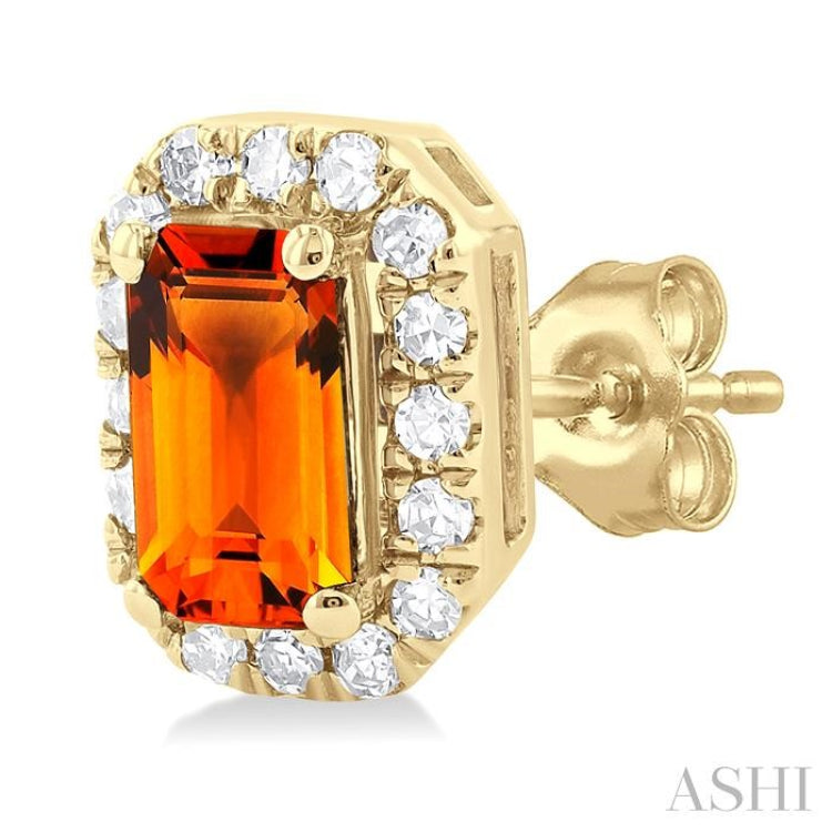 5x3 MM Octagonal Shape Citrine and 1/8 Ctw Single Cut Diamond Halo Semi-Precious Stud Earrings in 14K Yellow Gold 5x3 MM Octagonal Shape Citrine and 1/8 Ctw Single Cut Diamond Halo Semi-Precious Stud Earrings in 14K Yellow Gold