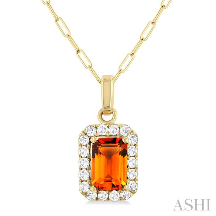 6x4 MM Octagonal Shape Citrine and 1/6 Ctw Round Cut Diamond Halo Semi-Precious Pendant with Chain in 14K Yellow Gold 6x4 MM Octagonal Shape Citrine and 1/6 Ctw Round Cut Diamond Halo Semi-Precious Pendant with Chain in 14K Yellow Gold
