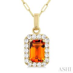 6x4 MM Octagonal Shape Citrine and 1/6 Ctw Round Cut Diamond Halo Semi-Precious Pendant with Chain in 14K Yellow Gold 6x4 MM Octagonal Shape Citrine and 1/6 Ctw Round Cut Diamond Halo Semi-Precious Pendant with Chain in 14K Yellow Gold