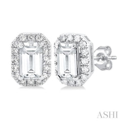 5x3 MM Octagonal Shape White Topaz and 1/8 Ctw Single Cut Diamond Halo Semi-Precious Stud Earrings in 14K White Gold 5x3 MM Octagonal Shape White Topaz and 1/8 Ctw Single Cut Diamond Halo Semi-Precious Stud Earrings in 14K White Gold