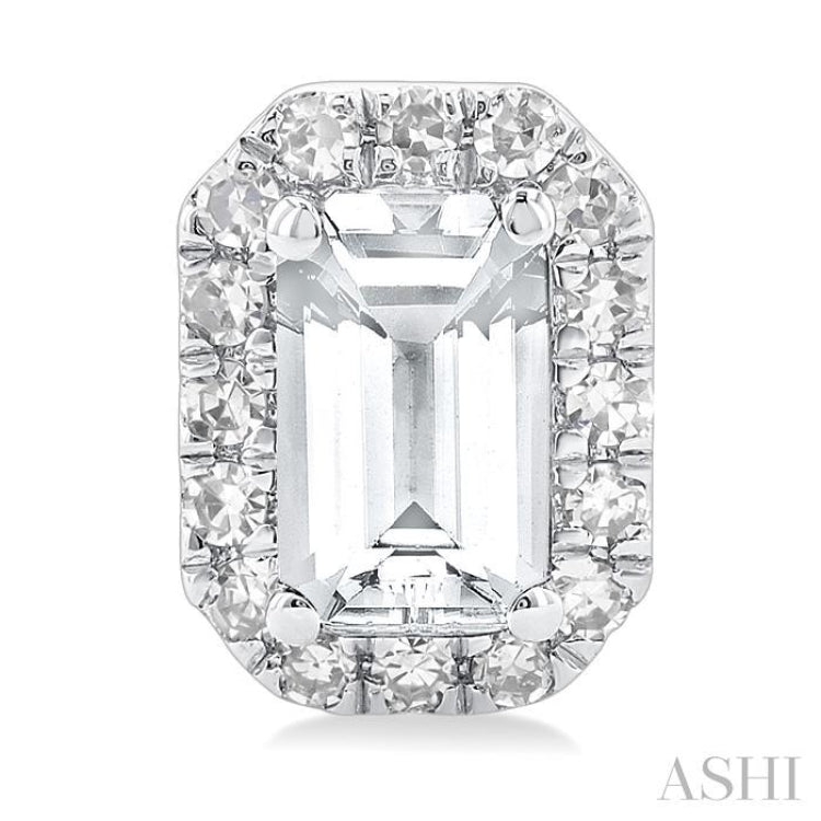 5x3 MM Octagonal Shape White Topaz and 1/8 Ctw Single Cut Diamond Halo Semi-Precious Stud Earrings in 14K White Gold 5x3 MM Octagonal Shape White Topaz and 1/8 Ctw Single Cut Diamond Halo Semi-Precious Stud Earrings in 14K White Gold