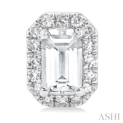 5x3 MM Octagonal Shape White Topaz and 1/8 Ctw Single Cut Diamond Halo Semi-Precious Stud Earrings in 14K White Gold 5x3 MM Octagonal Shape White Topaz and 1/8 Ctw Single Cut Diamond Halo Semi-Precious Stud Earrings in 14K White Gold