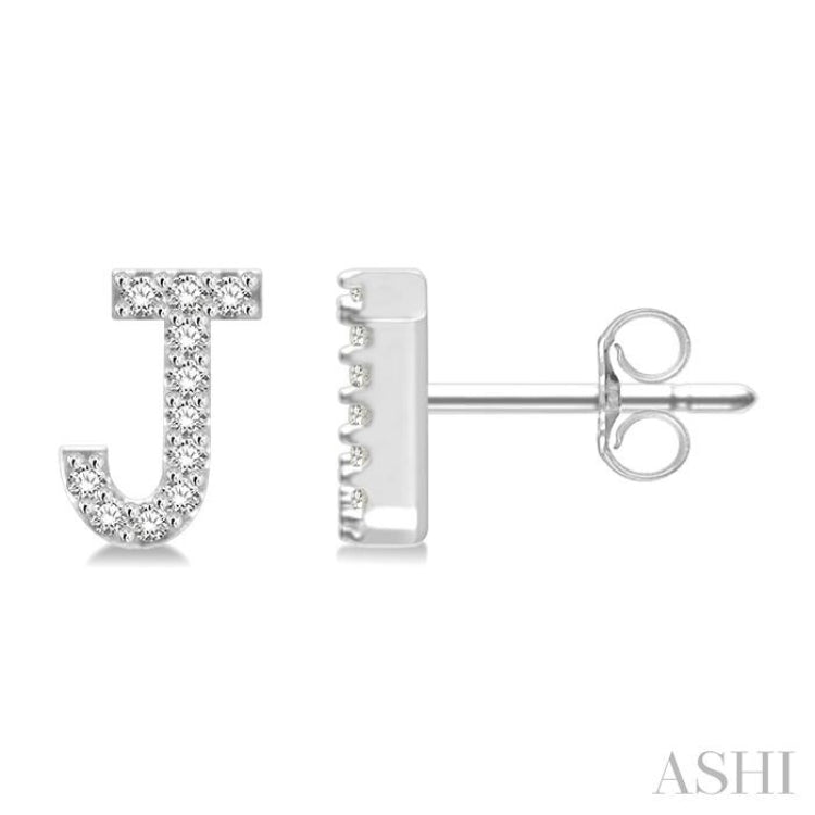 1/10 Ctw Initial 'J' Round Cut Diamond Earrings in 10K White Gold 1/10 Ctw Initial 'J' Round Cut Diamond Earrings in 10K White Gold