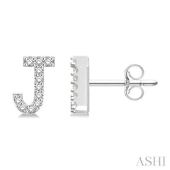 1/10 Ctw Initial 'J' Round Cut Diamond Earrings in 10K White Gold 1/10 Ctw Initial 'J' Round Cut Diamond Earrings in 10K White Gold
