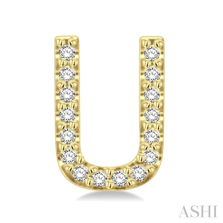 1/10 Ctw Initial 'U' Round Cut Diamond Earrings in 10K Yellow Gold 1/10 Ctw Initial 'U' Round Cut Diamond Earrings in 10K Yellow Gold