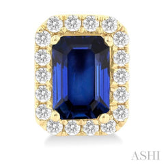 6x4 MM Octagonal Shape Sapphire and 1/4 Ctw Round Cut Diamond Halo Precious Stud Earrings in 10K Yellow Gold 6x4 MM Octagonal Shape Sapphire and 1/4 Ctw Round Cut Diamond Halo Precious Stud Earrings in 10K Yellow Gold