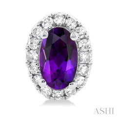 5x3 MM Oval Shape Amethyst and 1/8 Ctw Single Cut Diamond Halo Semi-Precious Stud Earrings in 14K White Gold 5x3 MM Oval Shape Amethyst and 1/8 Ctw Single Cut Diamond Halo Semi-Precious Stud Earrings in 14K White Gold
