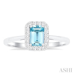 6x4 MM Octagonal Shape Aquamarine and 1/6 Ctw Round Cut Diamond Halo Semi-Precious Ring in 10K White Gold 6x4 MM Octagonal Shape Aquamarine and 1/6 Ctw Round Cut Diamond Halo Semi-Precious Ring in 10K White Gold
