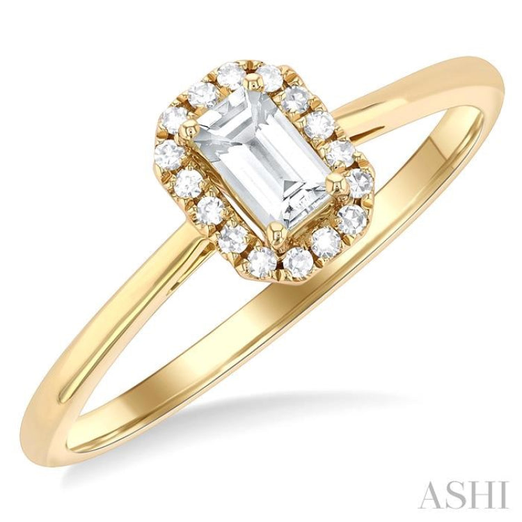 5x3 MM Octagonal Shape White Topaz and 1/20 Ctw Single Cut Diamond Halo Semi-Precious Ring in 10K Yellow Gold 5x3 MM Octagonal Shape White Topaz and 1/20 Ctw Single Cut Diamond Halo Semi-Precious Ring in 10K Yellow Gold