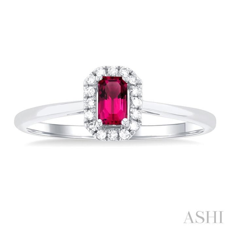 5x3 MM Octagonal Shape Pink Tourmaline and 1/20 Ctw Single Cut Diamond Halo Semi-Precious Ring in 14K White Gold 5x3 MM Octagonal Shape Pink Tourmaline and 1/20 Ctw Single Cut Diamond Halo Semi-Precious Ring in 14K White Gold