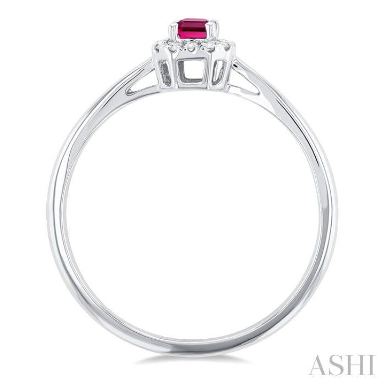 5x3 MM Octagonal Shape Pink Tourmaline and 1/20 Ctw Single Cut Diamond Halo Semi-Precious Ring in 14K White Gold 5x3 MM Octagonal Shape Pink Tourmaline and 1/20 Ctw Single Cut Diamond Halo Semi-Precious Ring in 14K White Gold