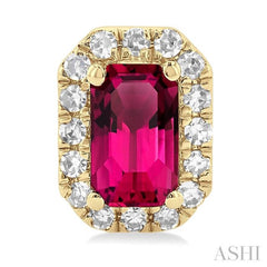 5x3 MM Octagonal Shape Pink Tourmaline and 1/8 Ctw Single Cut Diamond Halo Semi-Precious Stud Earrings in 14K Yellow Gold 5x3 MM Octagonal Shape Pink Tourmaline and 1/8 Ctw Single Cut Diamond Halo Semi-Precious Stud Earrings in 14K Yellow Gold
