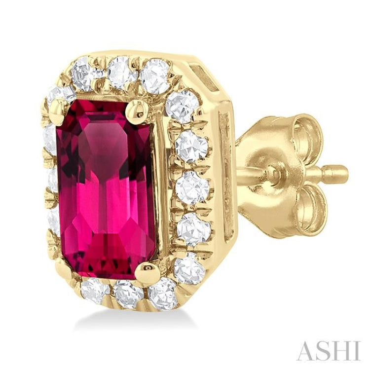 5x3 MM Octagonal Shape Pink Tourmaline and 1/8 Ctw Single Cut Diamond Halo Semi-Precious Stud Earrings in 14K Yellow Gold 5x3 MM Octagonal Shape Pink Tourmaline and 1/8 Ctw Single Cut Diamond Halo Semi-Precious Stud Earrings in 14K Yellow Gold