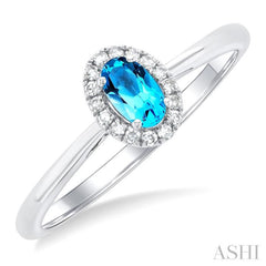 5x3 MM Oval Shape Blue Topaz and 1/20 Ctw Single Cut Diamond Halo Semi-Precious Ring in 10K White Gold 5x3 MM Oval Shape Blue Topaz and 1/20 Ctw Single Cut Diamond Halo Semi-Precious Ring in 10K White Gold