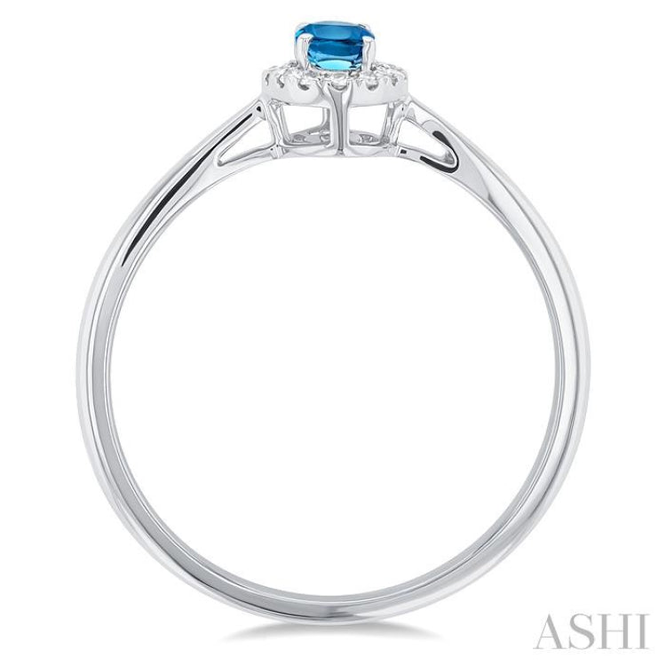 5x3 MM Oval Shape Blue Topaz and 1/20 Ctw Single Cut Diamond Halo Semi-Precious Ring in 10K White Gold 5x3 MM Oval Shape Blue Topaz and 1/20 Ctw Single Cut Diamond Halo Semi-Precious Ring in 10K White Gold