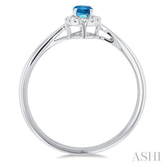 5x3 MM Oval Shape Blue Topaz and 1/20 Ctw Single Cut Diamond Halo Semi-Precious Ring in 10K White Gold 5x3 MM Oval Shape Blue Topaz and 1/20 Ctw Single Cut Diamond Halo Semi-Precious Ring in 10K White Gold