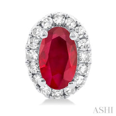 5x3 MM Oval Shape Ruby and 1/8 Ctw Single Cut Diamond Halo Precious Stud Earrings in 14K White Gold 5x3 MM Oval Shape Ruby and 1/8 Ctw Single Cut Diamond Halo Precious Stud Earrings in 14K White Gold