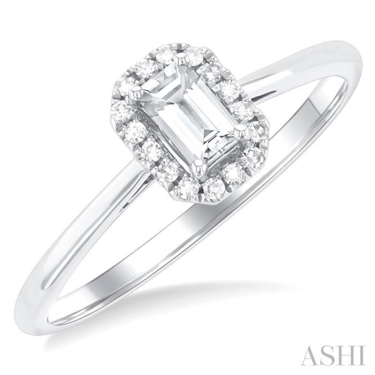 5x3 MM Octagonal Shape White Topaz and 1/20 Ctw Single Cut Diamond Halo Semi-Precious Ring in 14K White Gold 5x3 MM Octagonal Shape White Topaz and 1/20 Ctw Single Cut Diamond Halo Semi-Precious Ring in 14K White Gold