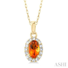 5x3 MM Oval Shape Citrine and 1/20 Ctw Single Cut Diamond Halo Semi-Precious Pendant with Chain in 14K Yellow Gold 5x3 MM Oval Shape Citrine and 1/20 Ctw Single Cut Diamond Halo Semi-Precious Pendant with Chain in 14K Yellow Gold