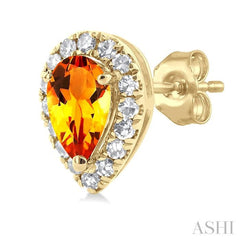 5x3 MM Pear Shape Citrine and 1/8 Ctw Single Cut Diamond Halo Semi-Precious Stud Earrings in 10K Yellow Gold 5x3 MM Pear Shape Citrine and 1/8 Ctw Single Cut Diamond Halo Semi-Precious Stud Earrings in 10K Yellow Gold