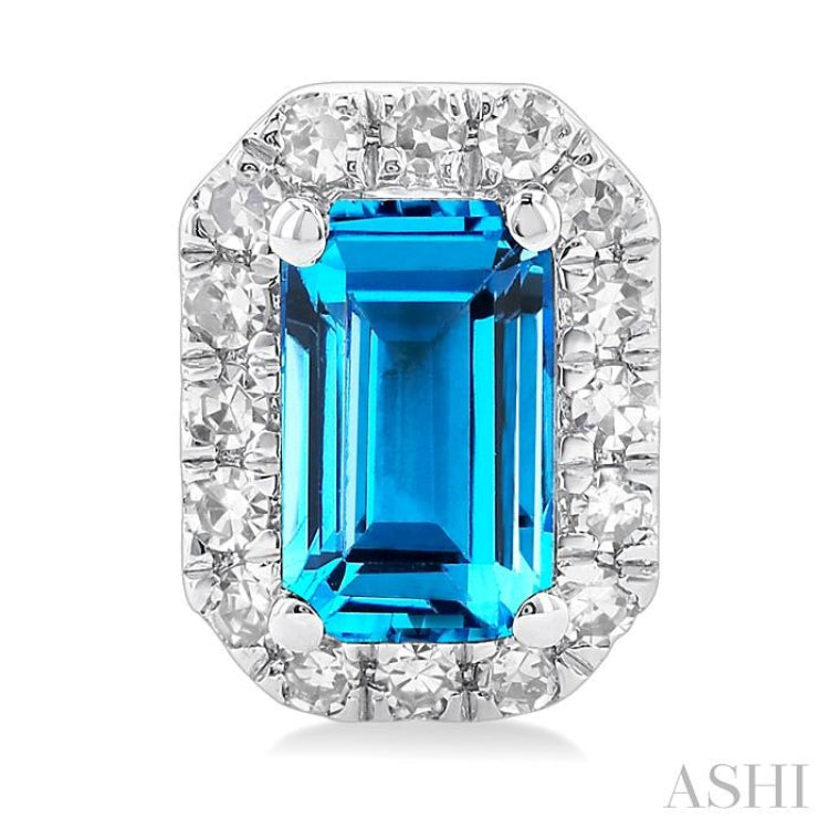 5x3 MM Octagonal Shape Blue Topaz and 1/8 Ctw Single Cut Diamond Halo Semi-Precious Stud Earrings in 14K White Gold 5x3 MM Octagonal Shape Blue Topaz and 1/8 Ctw Single Cut Diamond Halo Semi-Precious Stud Earrings in 14K White Gold