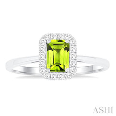 6x4 MM Octagonal Shape Peridot and 1/6 Ctw Round Cut Diamond Halo Semi-Precious Ring in 10K White Gold 6x4 MM Octagonal Shape Peridot and 1/6 Ctw Round Cut Diamond Halo Semi-Precious Ring in 10K White Gold