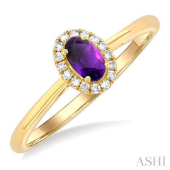 5x3 MM Oval Shape Amethyst and 1/20 Ctw Single Cut Diamond Halo Semi-Precious Ring in 10K Yellow Gold 5x3 MM Oval Shape Amethyst and 1/20 Ctw Single Cut Diamond Halo Semi-Precious Ring in 10K Yellow Gold