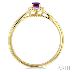 5x3 MM Oval Shape Amethyst and 1/20 Ctw Single Cut Diamond Halo Semi-Precious Ring in 10K Yellow Gold 5x3 MM Oval Shape Amethyst and 1/20 Ctw Single Cut Diamond Halo Semi-Precious Ring in 10K Yellow Gold
