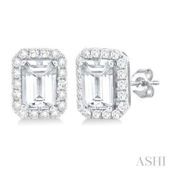 6x4 MM Octagonal Shape White Topaz and 1/4 Ctw Round Cut Diamond Halo Semi-Precious Stud Earrings in 10K White Gold 6x4 MM Octagonal Shape White Topaz and 1/4 Ctw Round Cut Diamond Halo Semi-Precious Stud Earrings in 10K White Gold