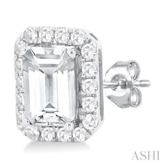 6x4 MM Octagonal Shape White Topaz and 1/4 Ctw Round Cut Diamond Halo Semi-Precious Stud Earrings in 10K White Gold 6x4 MM Octagonal Shape White Topaz and 1/4 Ctw Round Cut Diamond Halo Semi-Precious Stud Earrings in 10K White Gold
