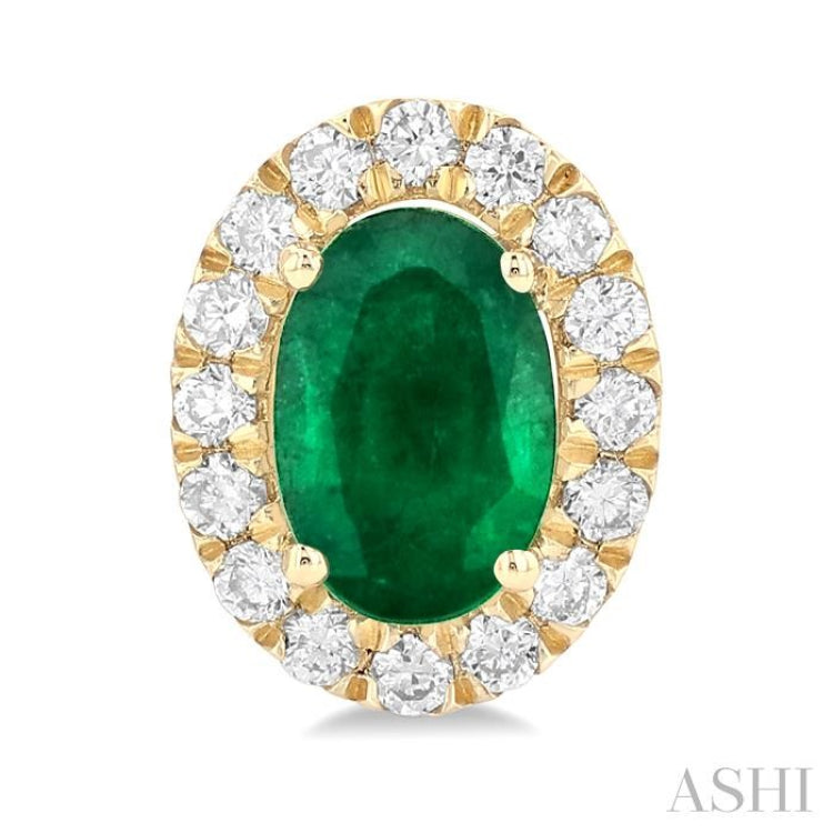 6x4 MM Oval Shape Emerald and 1/4 Ctw Round Cut Diamond Halo Precious Stud Earrings in 14K Yellow Gold 6x4 MM Oval Shape Emerald and 1/4 Ctw Round Cut Diamond Halo Precious Stud Earrings in 14K Yellow Gold