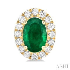 6x4 MM Oval Shape Emerald and 1/4 Ctw Round Cut Diamond Halo Precious Stud Earrings in 14K Yellow Gold 6x4 MM Oval Shape Emerald and 1/4 Ctw Round Cut Diamond Halo Precious Stud Earrings in 14K Yellow Gold