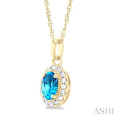 5x3 MM Oval Shape Blue Topaz and 1/20 Ctw Single Cut Diamond Halo Semi-Precious Pendant with Chain in 10K Yellow Gold 5x3 MM Oval Shape Blue Topaz and 1/20 Ctw Single Cut Diamond Halo Semi-Precious Pendant with Chain in 10K Yellow Gold
